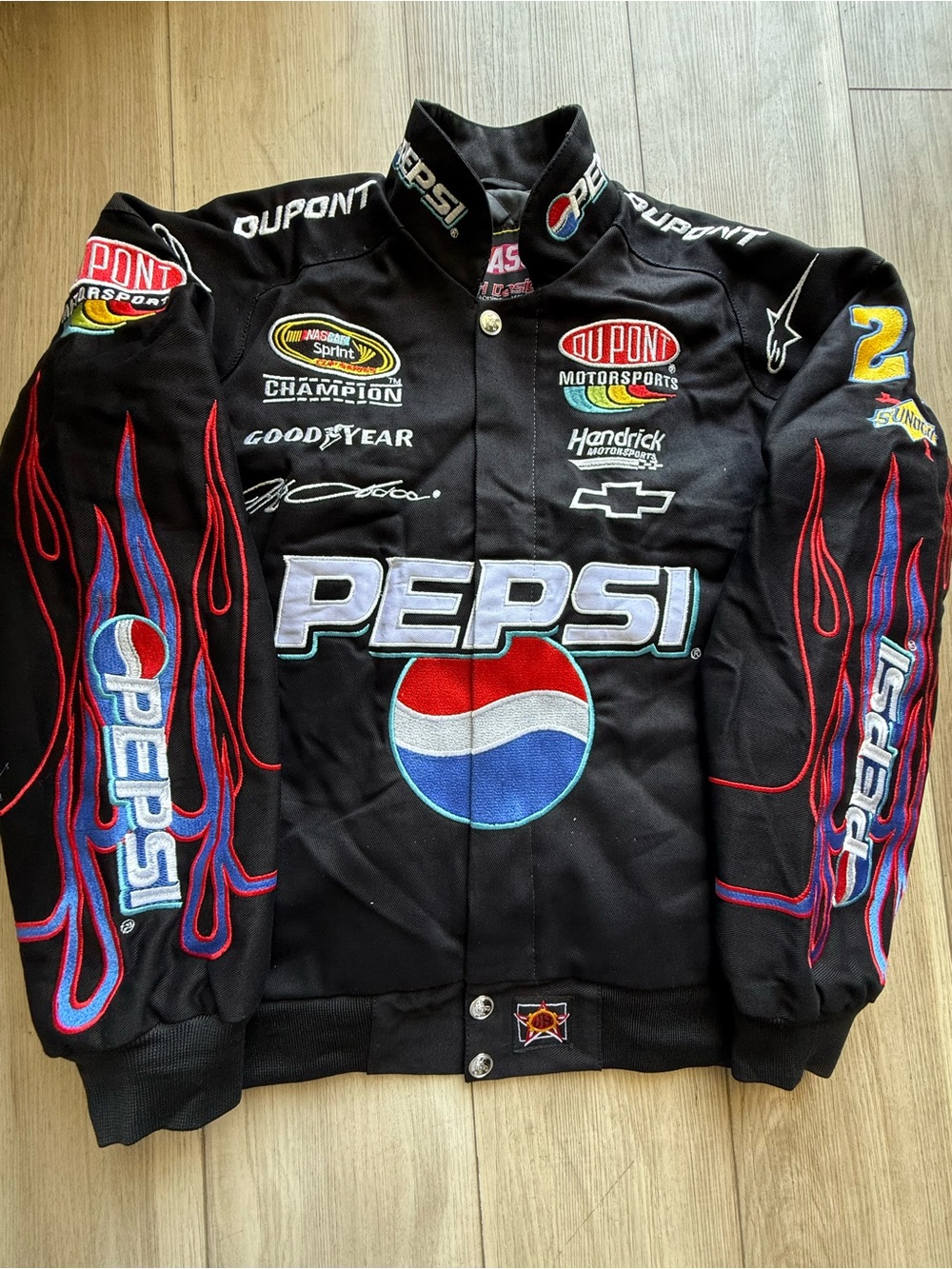Vintage Reworked Pepsi Black Racing Jacket with Embroidered Logos
